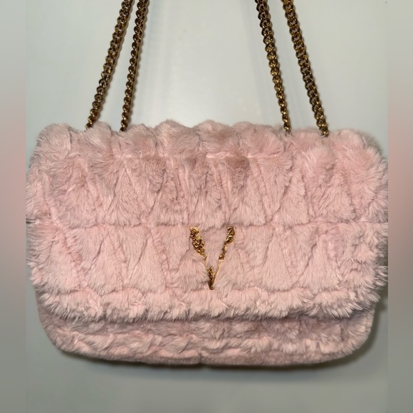 Versace Faux Fur Quilted Virtus Bag English Rose - Picture 2 of 10